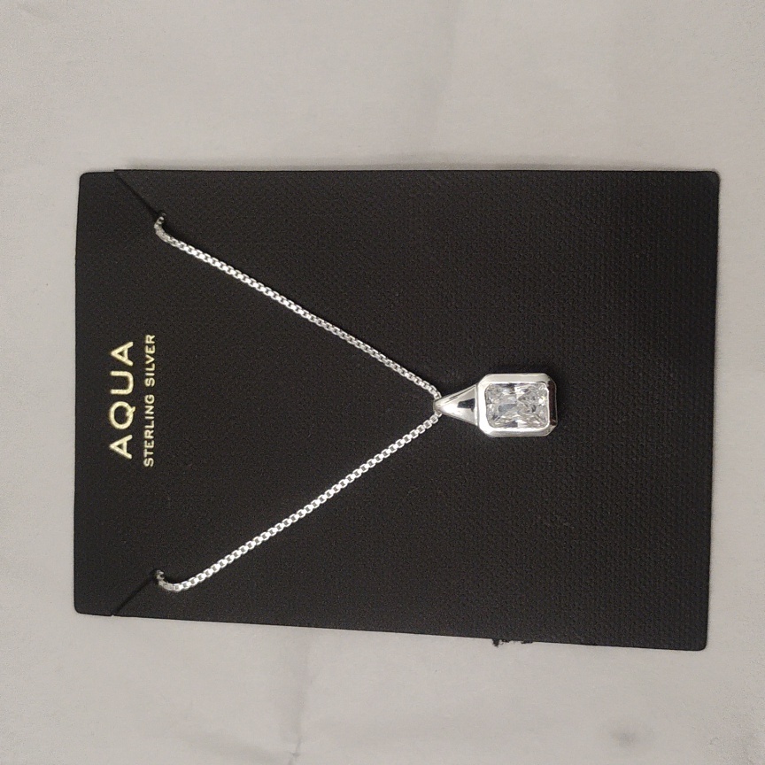 Aqua Sterling Silver Necklace With Sparkling Pendant Nwt 50$